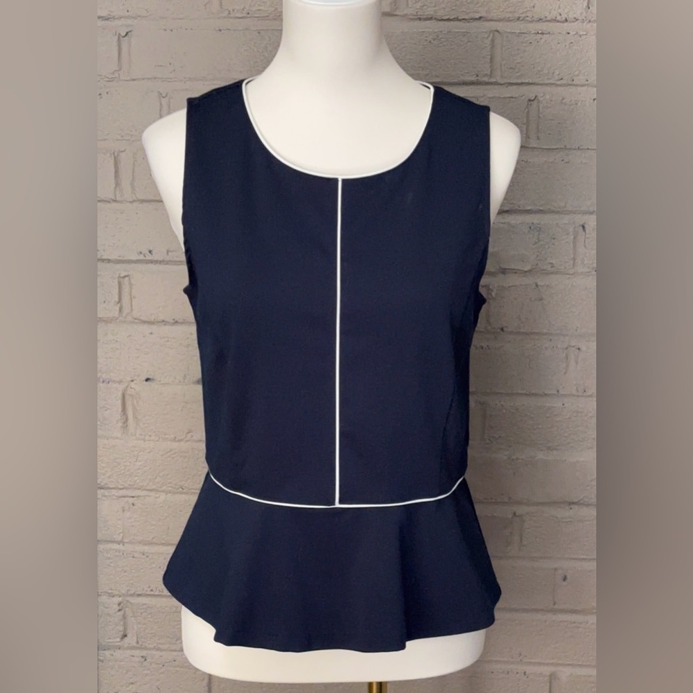 Banana Republic Blue Peplum top with White Trim M